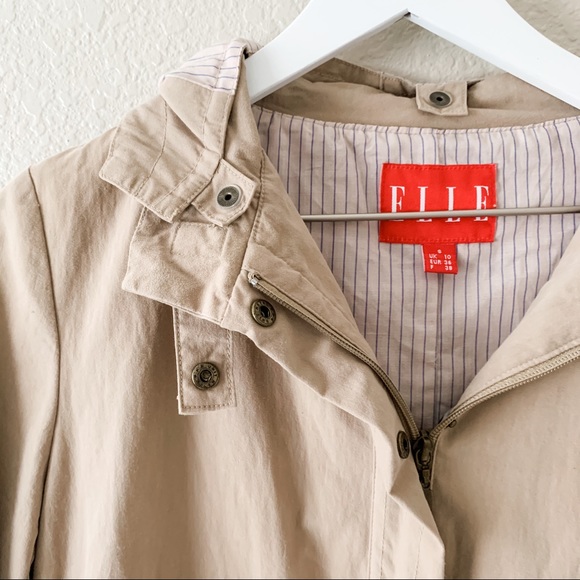 Elle Tan Khaki Long Midi Trench Coat with Hood, S - Picture 4 of 8